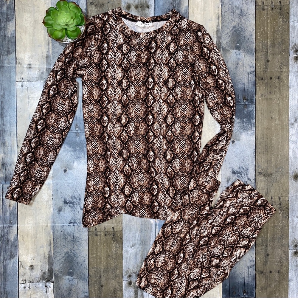NWOT! Two Piece Pant Lounging Set - Brown Snake Print
